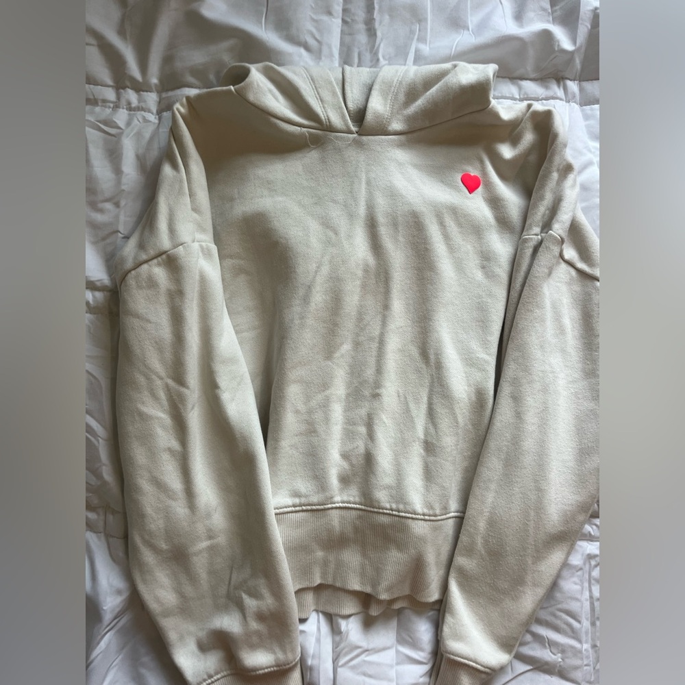 Target Cream Hoodie with Pink Heart Accent